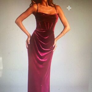 Azazie Velvet Maxi Dress in Deep Burgundy